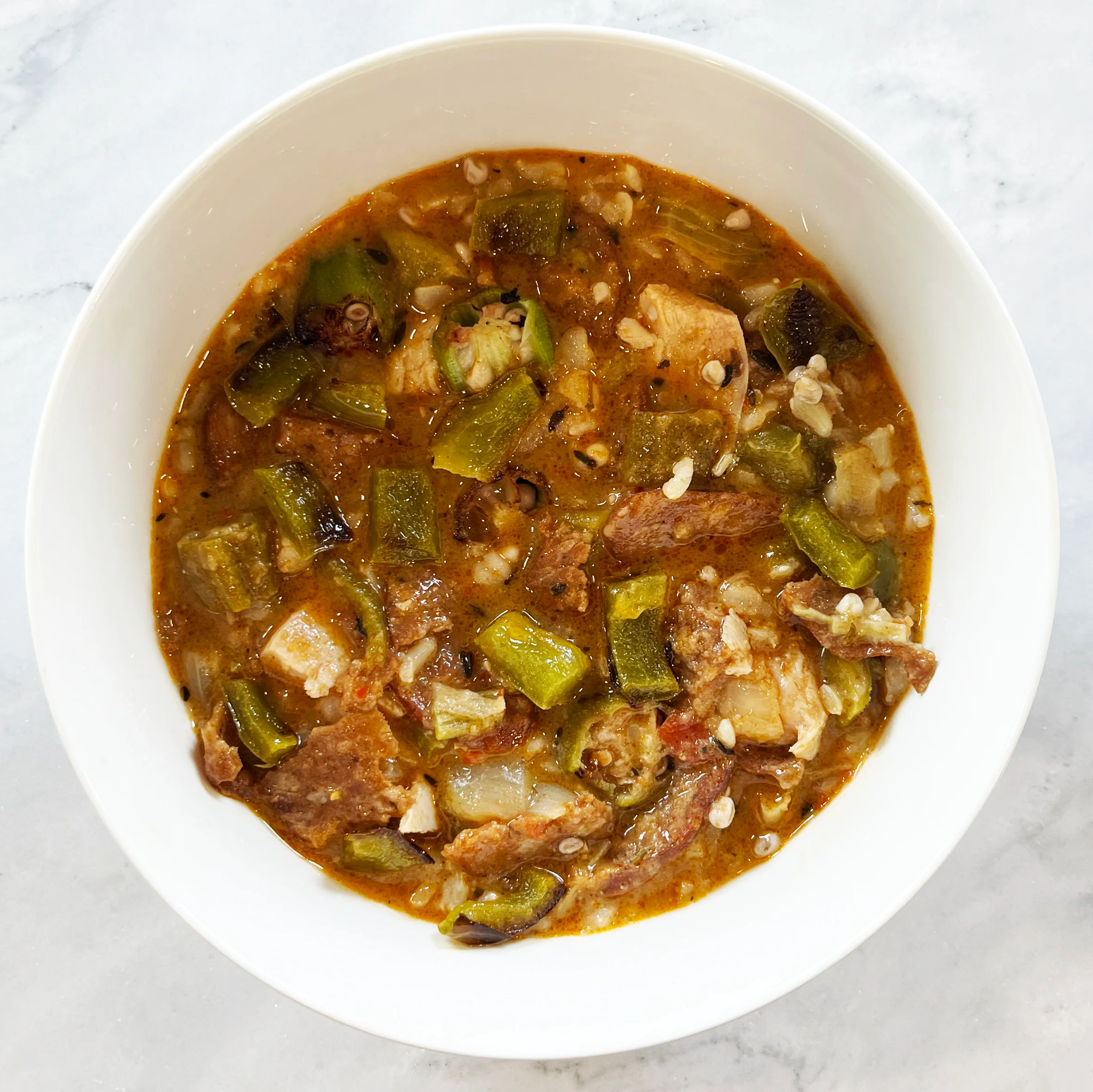 Chicken & Sausage Stew with Brown Rice, Okra & Bell Peppers - Image 3